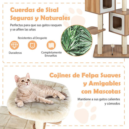 Árbol Para Gatos Con 2 Condominios Y Cojines Lavables Centro De Actividad De Varias Capas 58 X 65,5 X 163 Cm Natural - Click&Go Shop by Cris