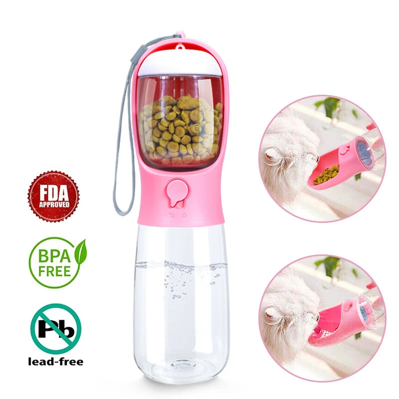Botella Portátil de Agua con Contenedor de Comida para Perros y Gatos - Click&Go Shop by Cris