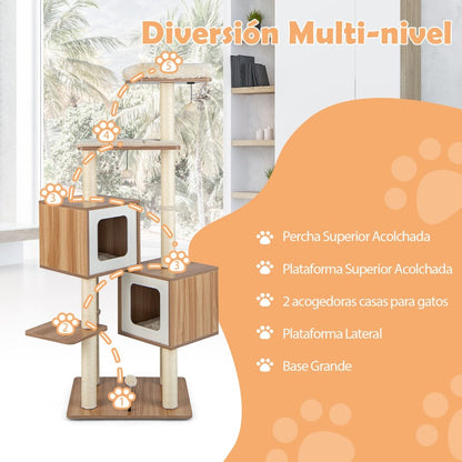 Árbol Para Gatos Con 2 Condominios Y Cojines Lavables Centro De Actividad De Varias Capas 58 X 65,5 X 163 Cm Natural - Click&Go Shop by Cris