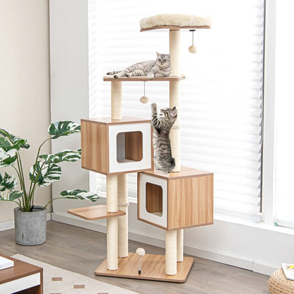 Árbol Para Gatos Con 2 Condominios Y Cojines Lavables Centro De Actividad De Varias Capas 58 X 65,5 X 163 Cm Natural - Click&Go Shop by Cris