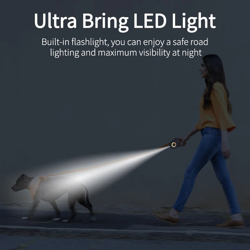 Correa Retráctil Automática con Linterna LED y Luces RGB – 3M / 5M - Click&Go Shop by Cris