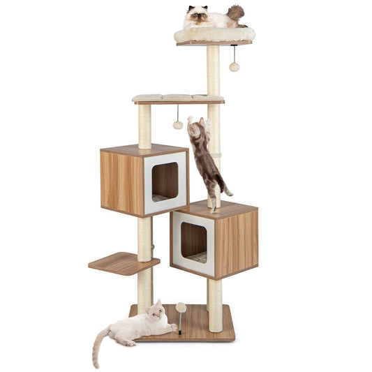 Árbol Para Gatos Con 2 Condominios Y Cojines Lavables Centro De Actividad De Varias Capas 58 X 65,5 X 163 Cm Natural - Click&Go Shop by Cris