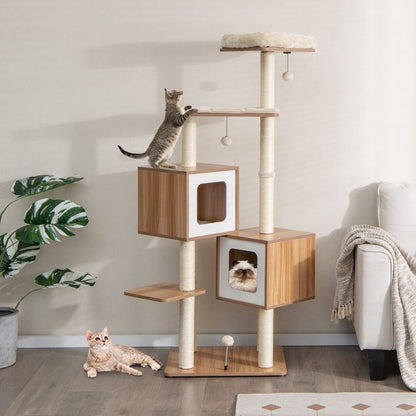 Árbol Para Gatos Con 2 Condominios Y Cojines Lavables Centro De Actividad De Varias Capas 58 X 65,5 X 163 Cm Natural - Click&Go Shop by Cris